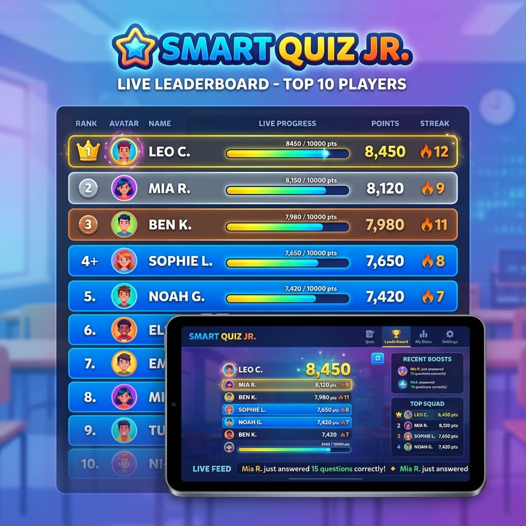 Smart Quiz JR - Real-time Classroom Leaderboard and Student Stats
